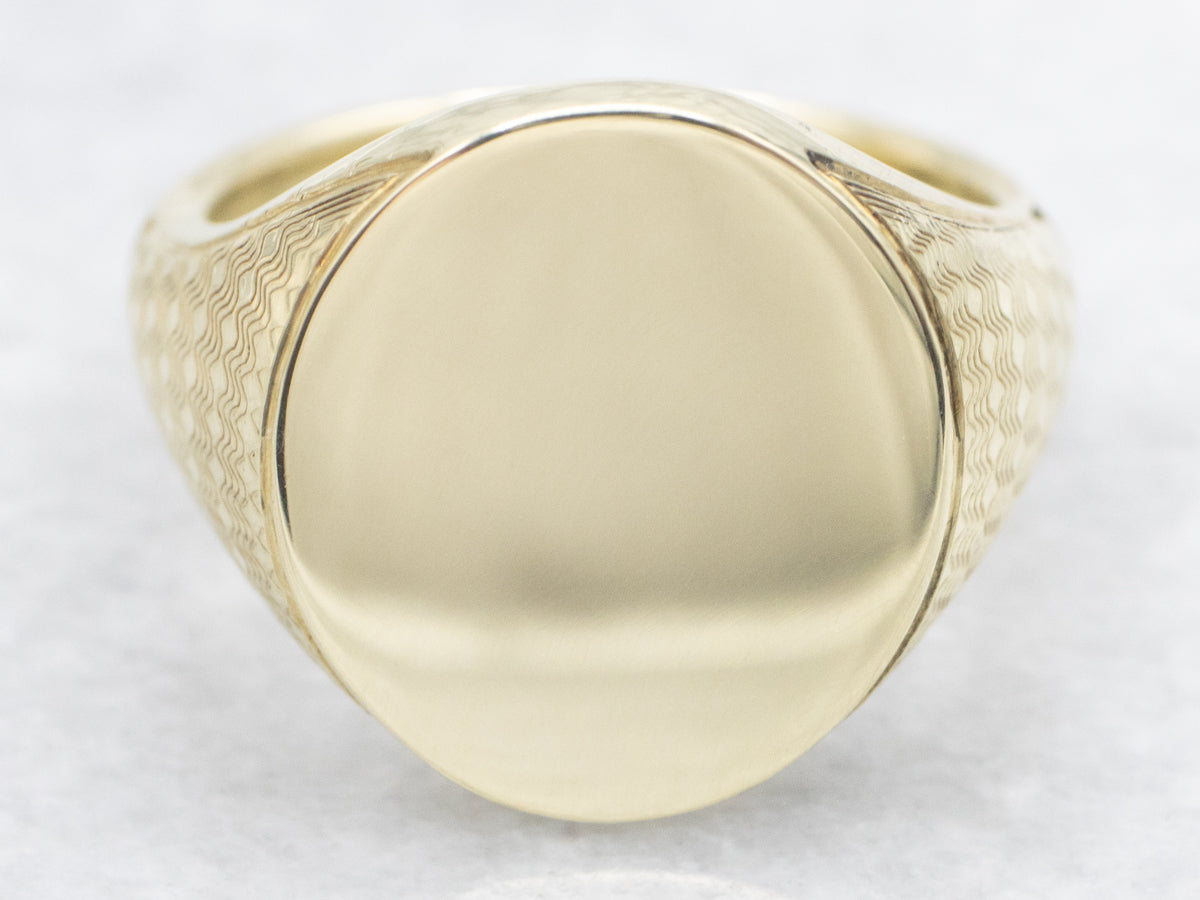 Heavy Textured Green Gold Vintage Signet Ring