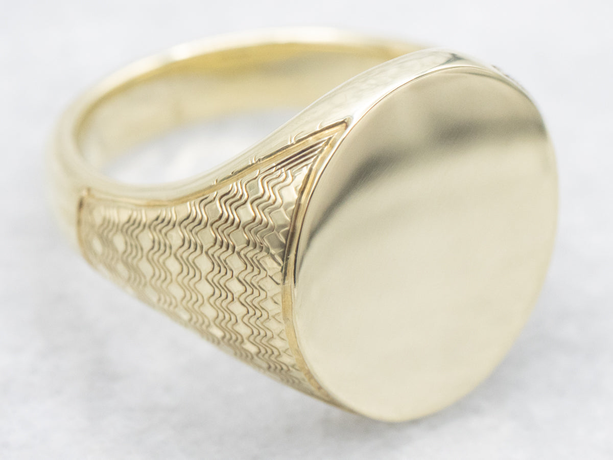 Heavy Textured Green Gold Vintage Signet Ring
