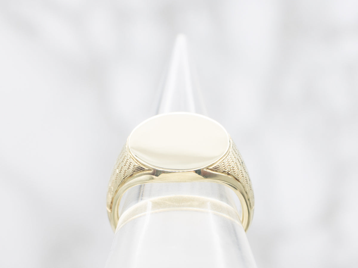 Heavy Textured Green Gold Vintage Signet Ring