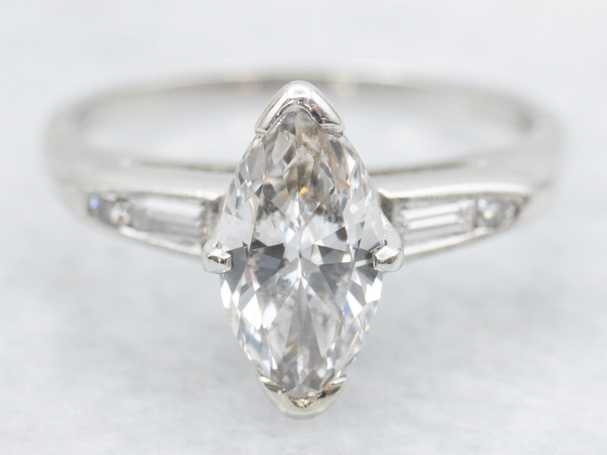 Vintage Platinum and Diamond Marquise Engagement Ring