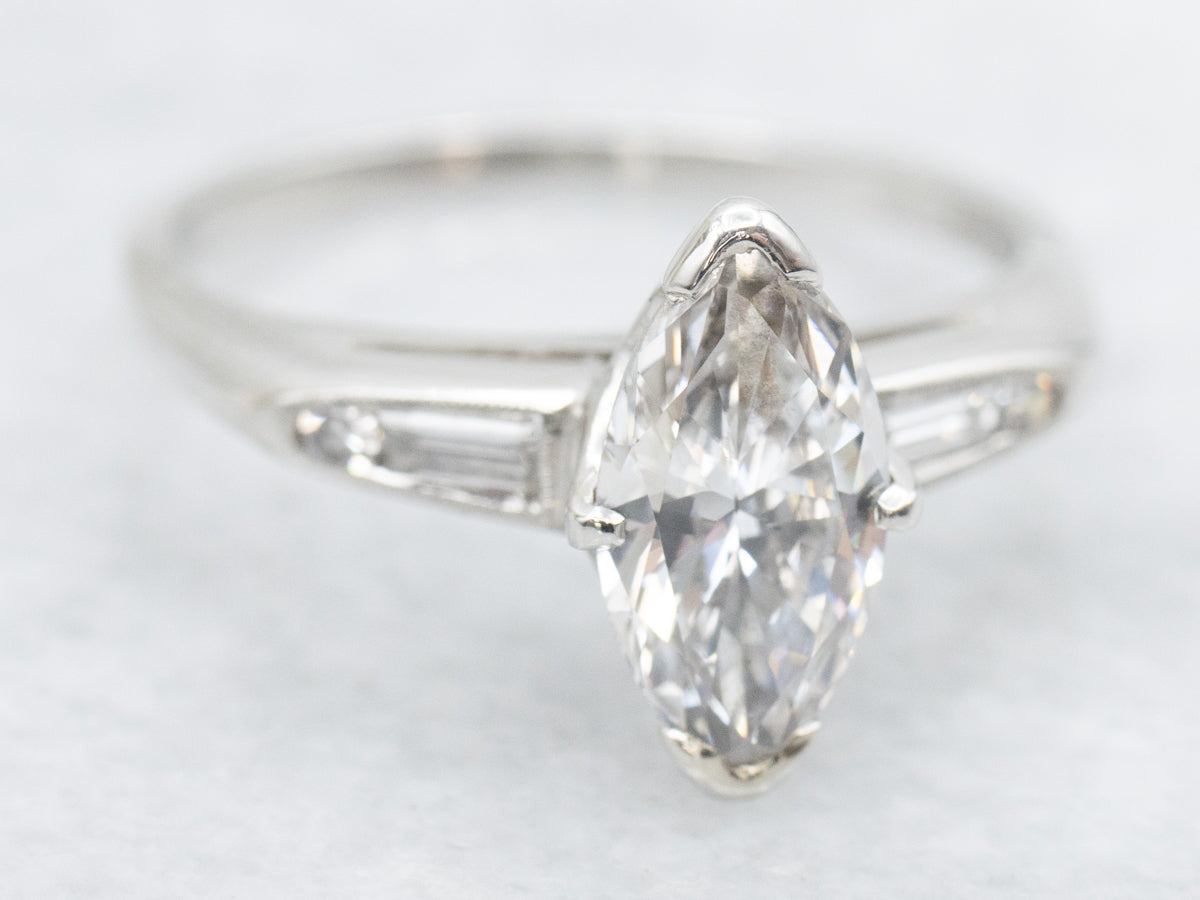 Vintage Platinum and Diamond Marquise Engagement Ring