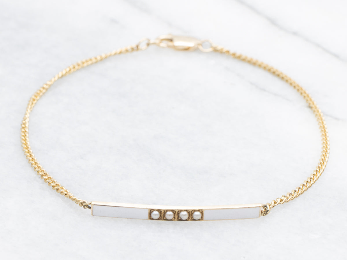 Upcycled Antique Seed Pearl and White Enamel Bracelet