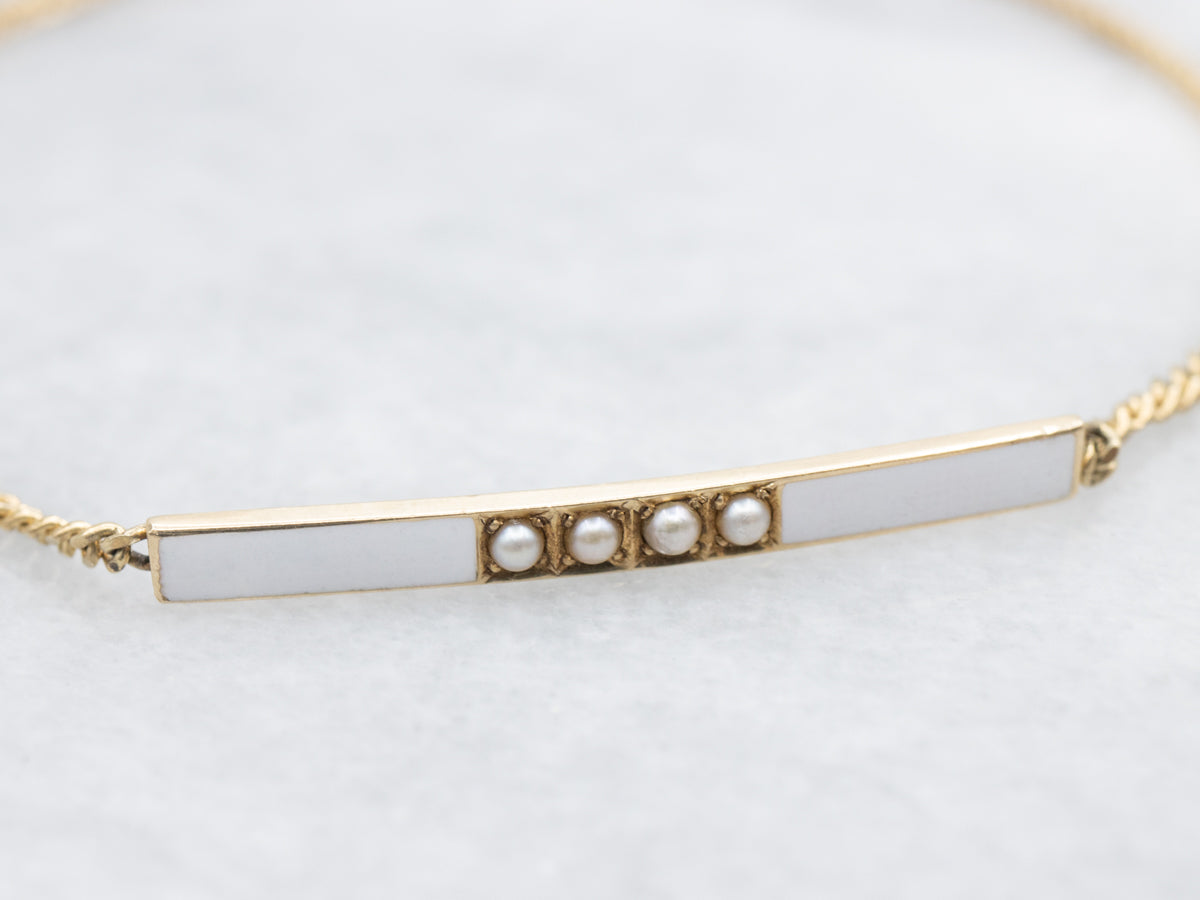 Upcycled Antique Seed Pearl and White Enamel Bracelet