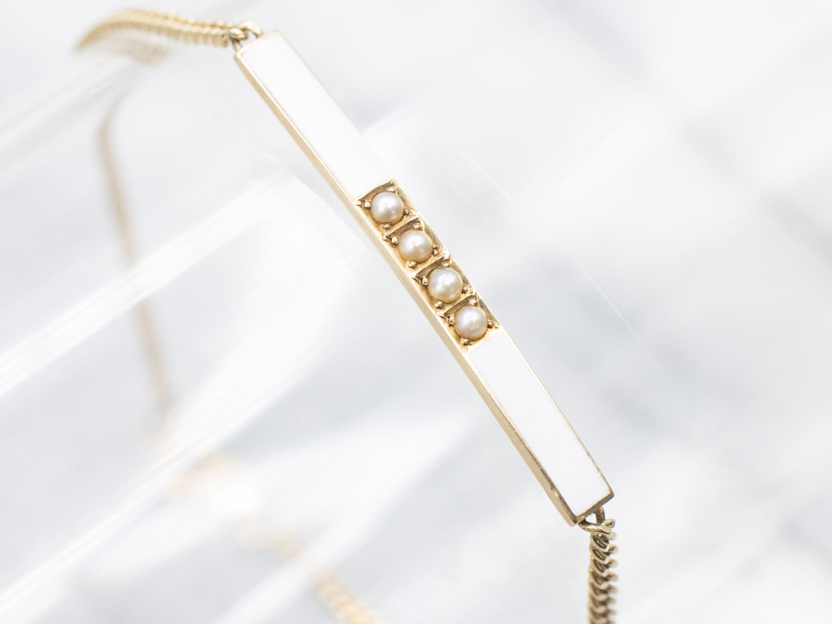 Upcycled Antique Seed Pearl and White Enamel Bracelet