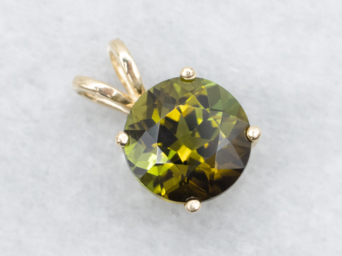 Earthy Green Tourmaline Solitaire Pendant