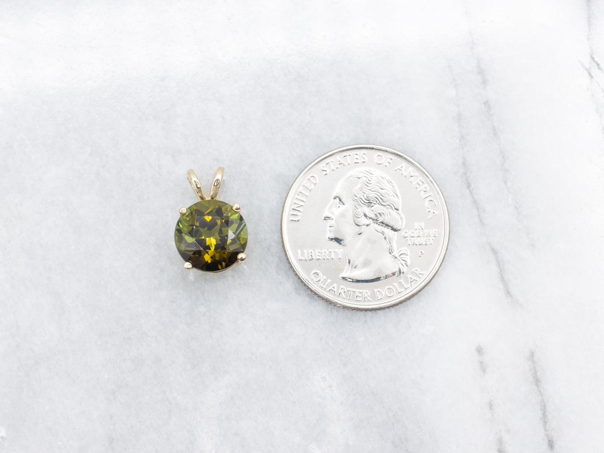 Earthy Green Tourmaline Solitaire Pendant
