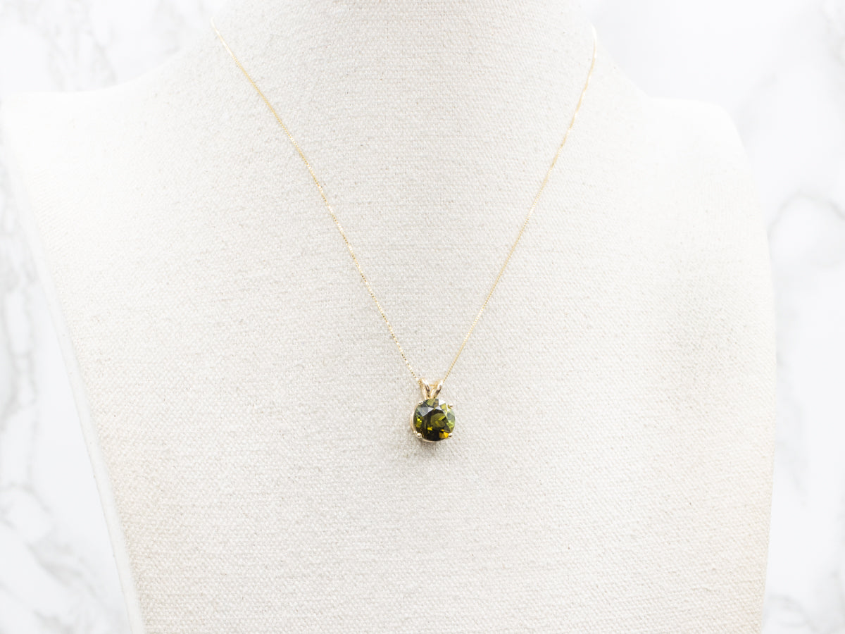 Earthy Green Tourmaline Solitaire Pendant