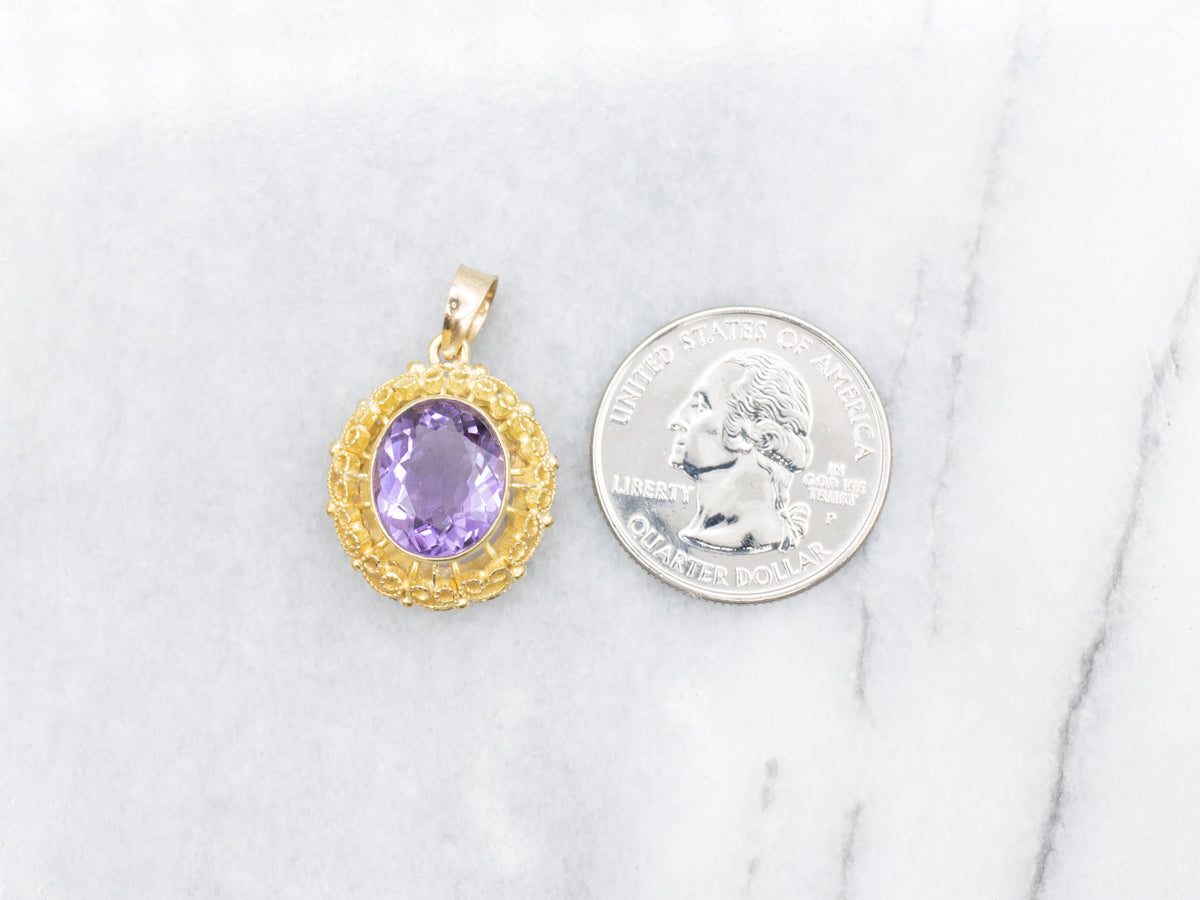 18-Karat Gold Filigree Amethyst Pendant