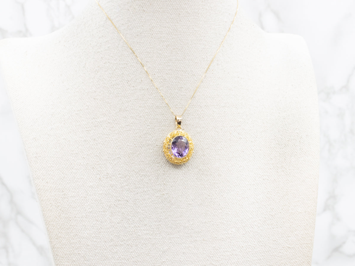 18-Karat Gold Filigree Amethyst Pendant