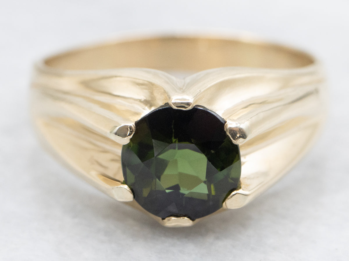 Mens Classic Green Tourmaline Solitaire Ring
