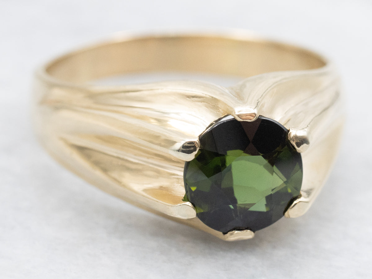 Mens Classic Green Tourmaline Solitaire Ring
