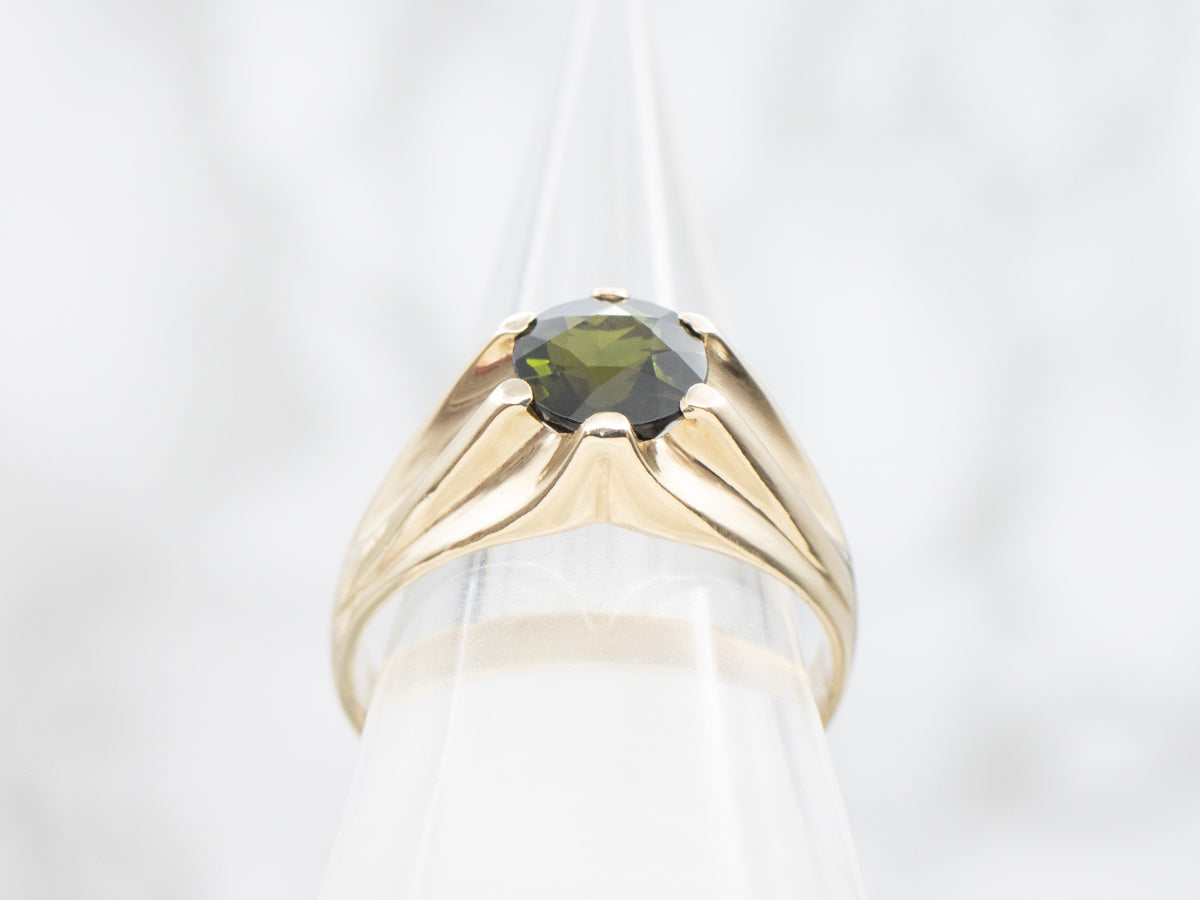 Mens Classic Green Tourmaline Solitaire Ring