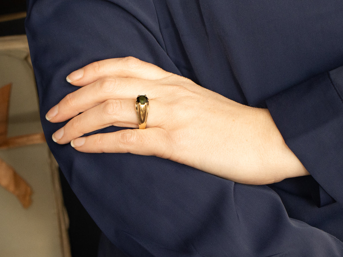 Mens Classic Green Tourmaline Solitaire Ring