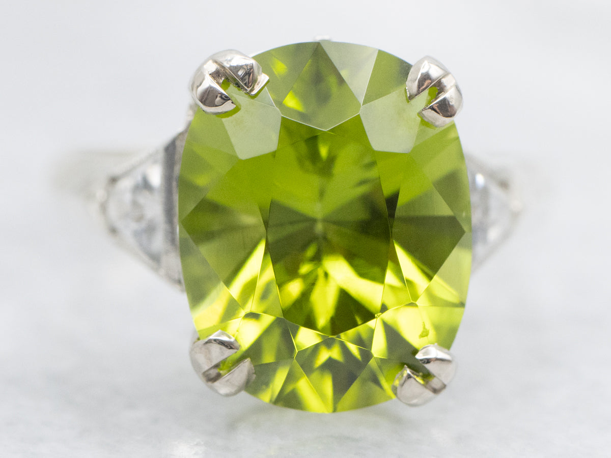 White Gold Peridot and White Sapphire Ring