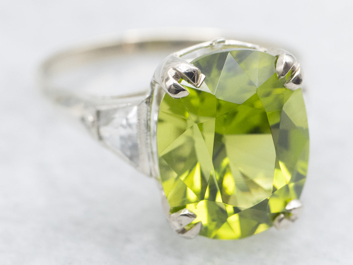 White Gold Peridot and White Sapphire Ring