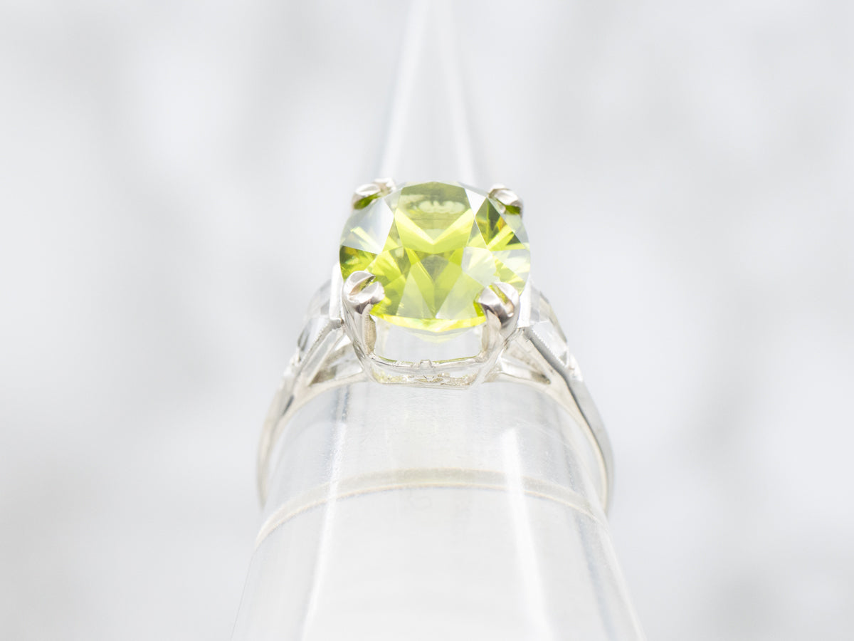 White Gold Peridot and White Sapphire Ring