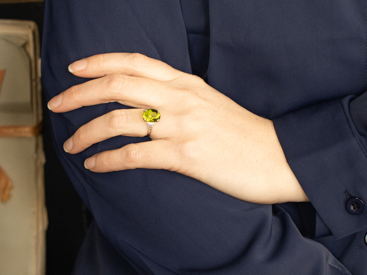 White Gold Peridot and White Sapphire Ring