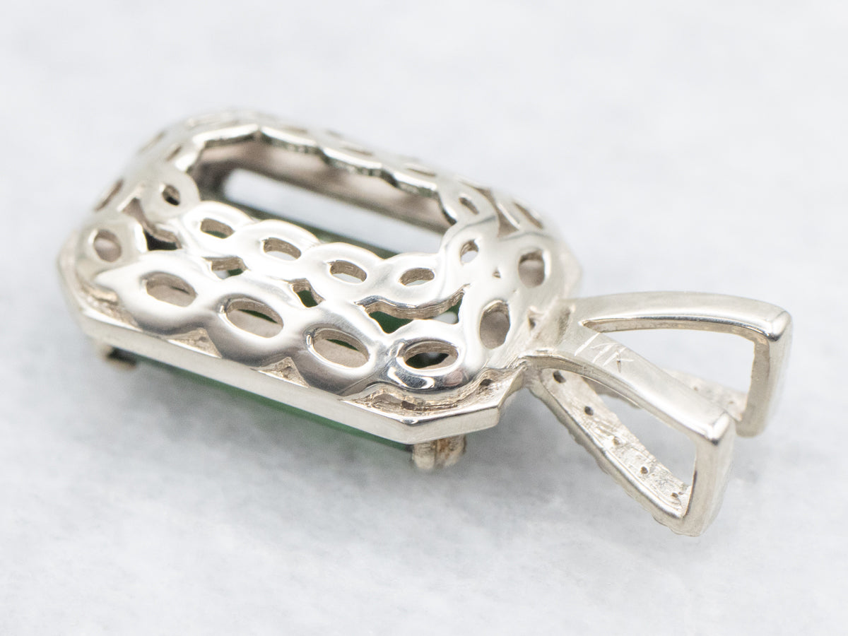 Bright Green Tourmaline and Diamond Halo Pendant