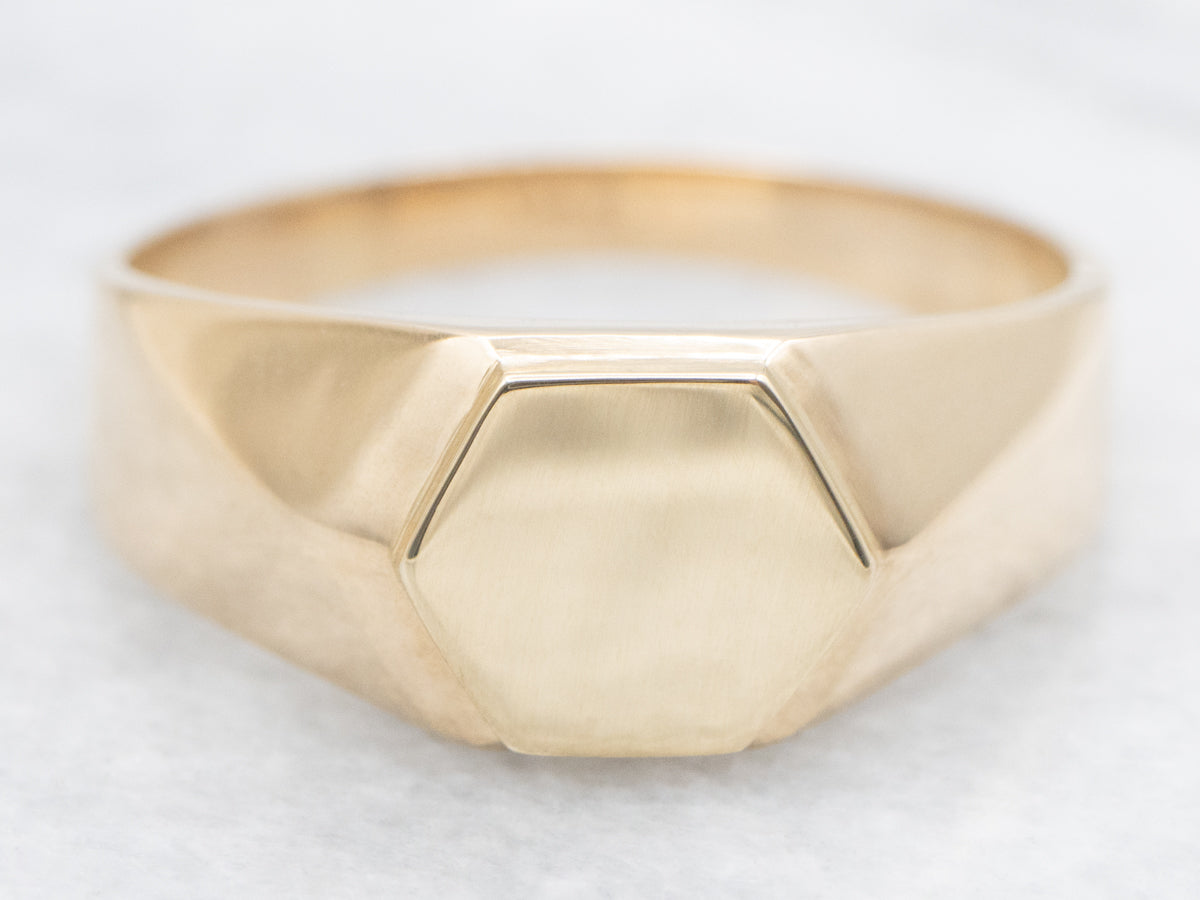Polished Gold Hexagon-Top Signet Ring