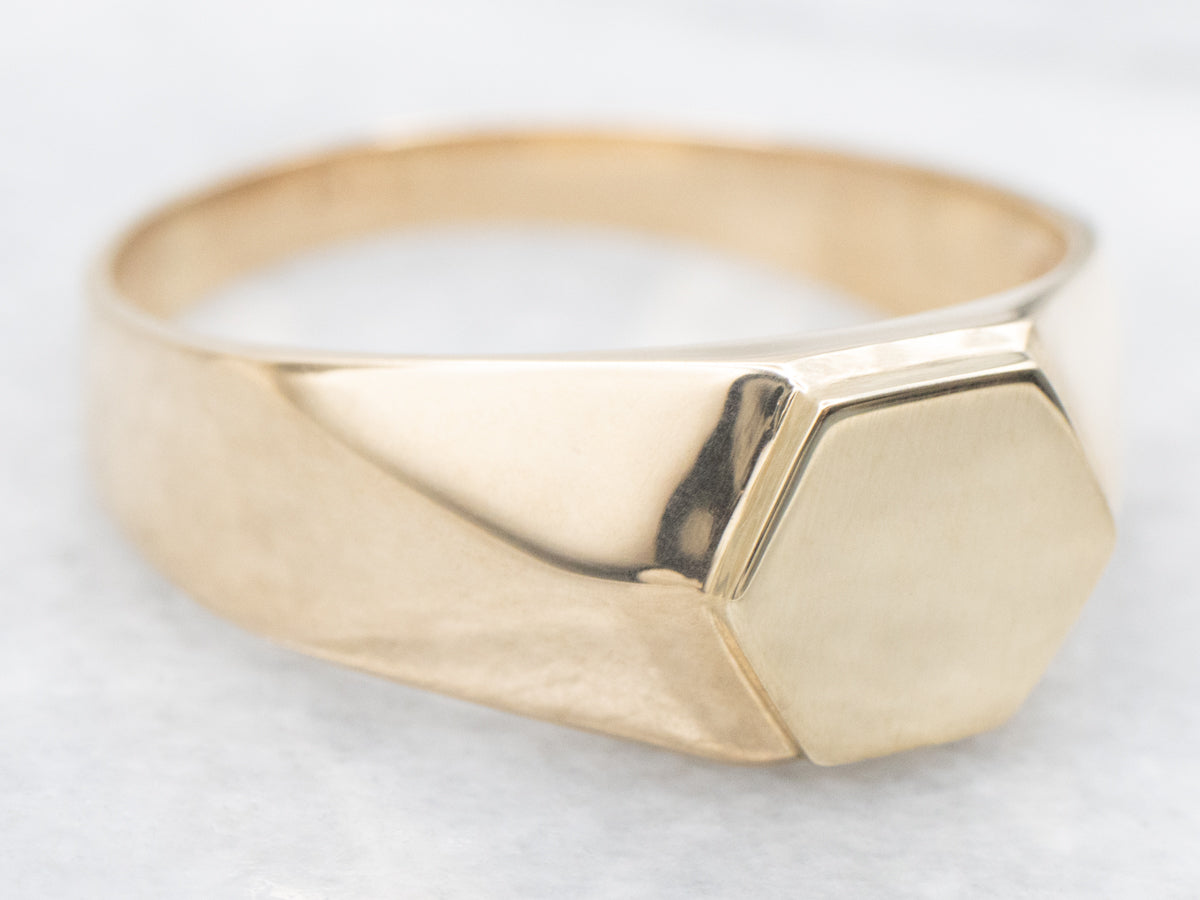 Polished Gold Hexagon-Top Signet Ring