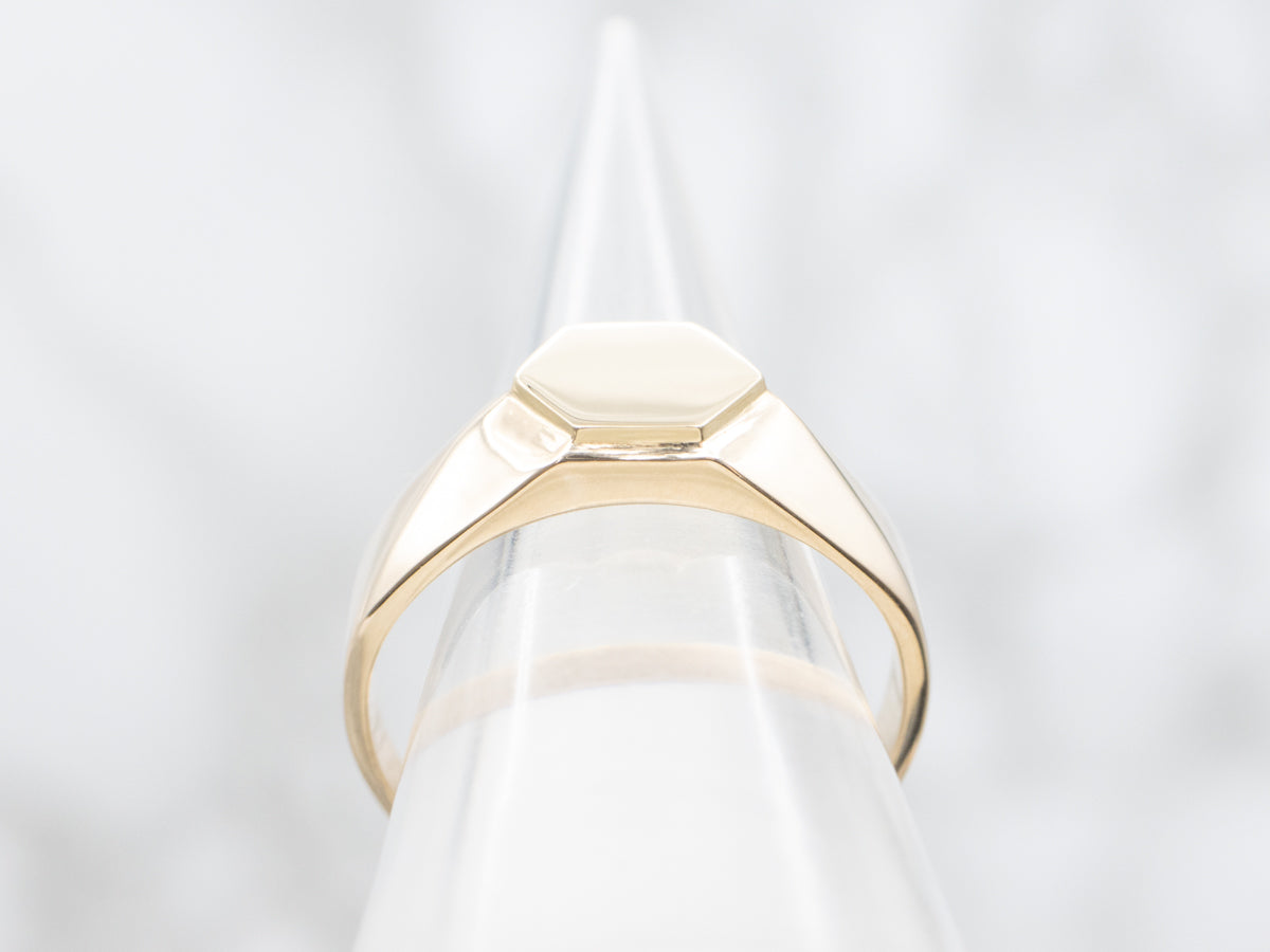 Polished Gold Hexagon-Top Signet Ring