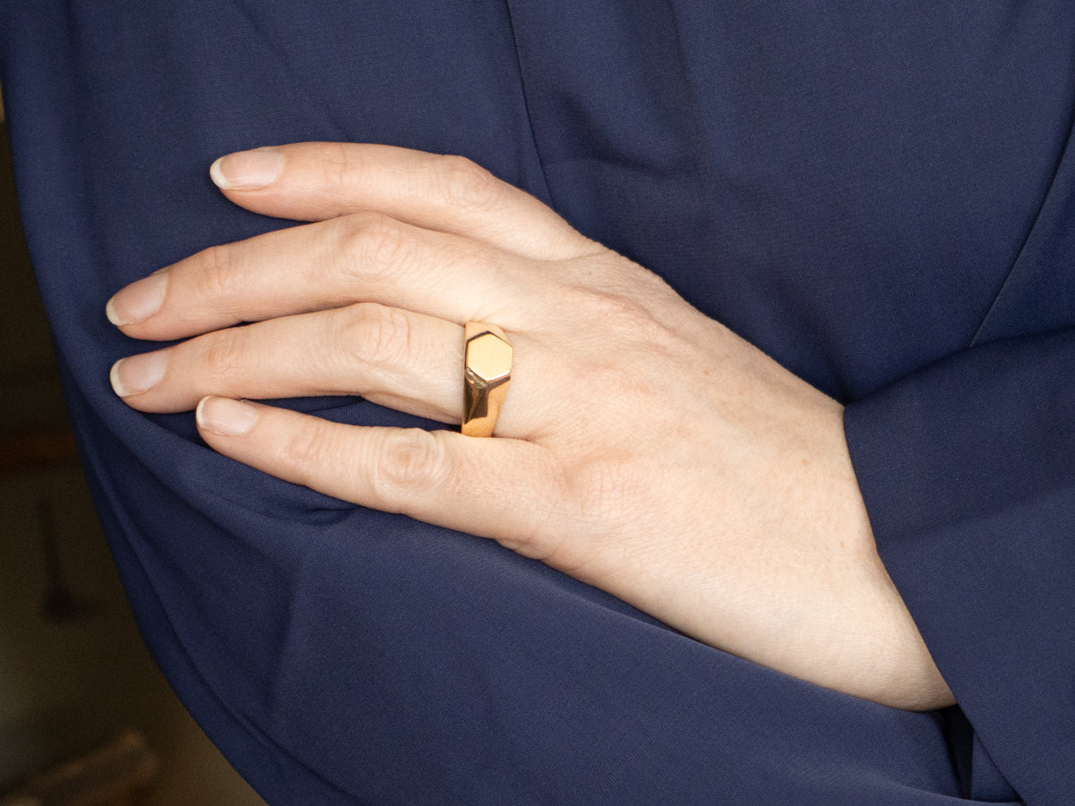 Polished Gold Hexagon-Top Signet Ring