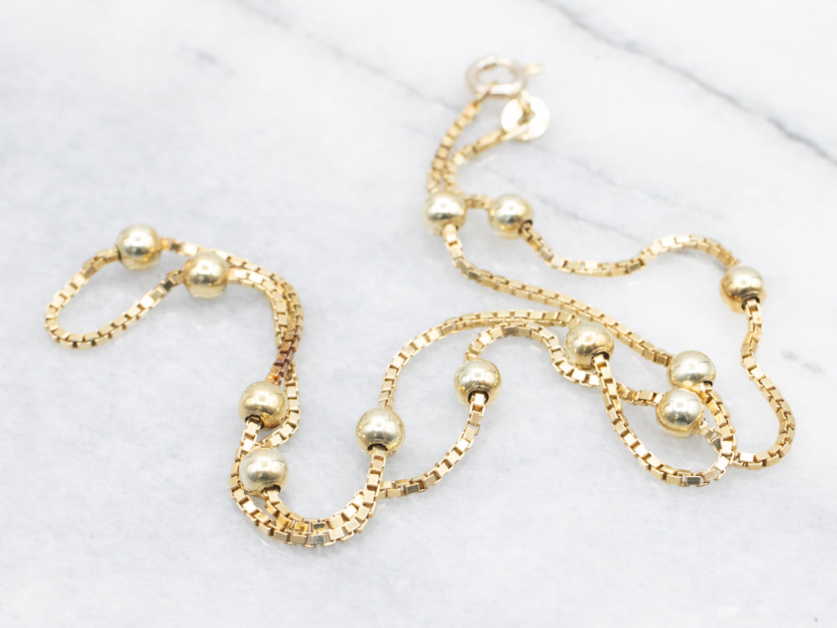 Yellow Gold Beaded Box Station Chain