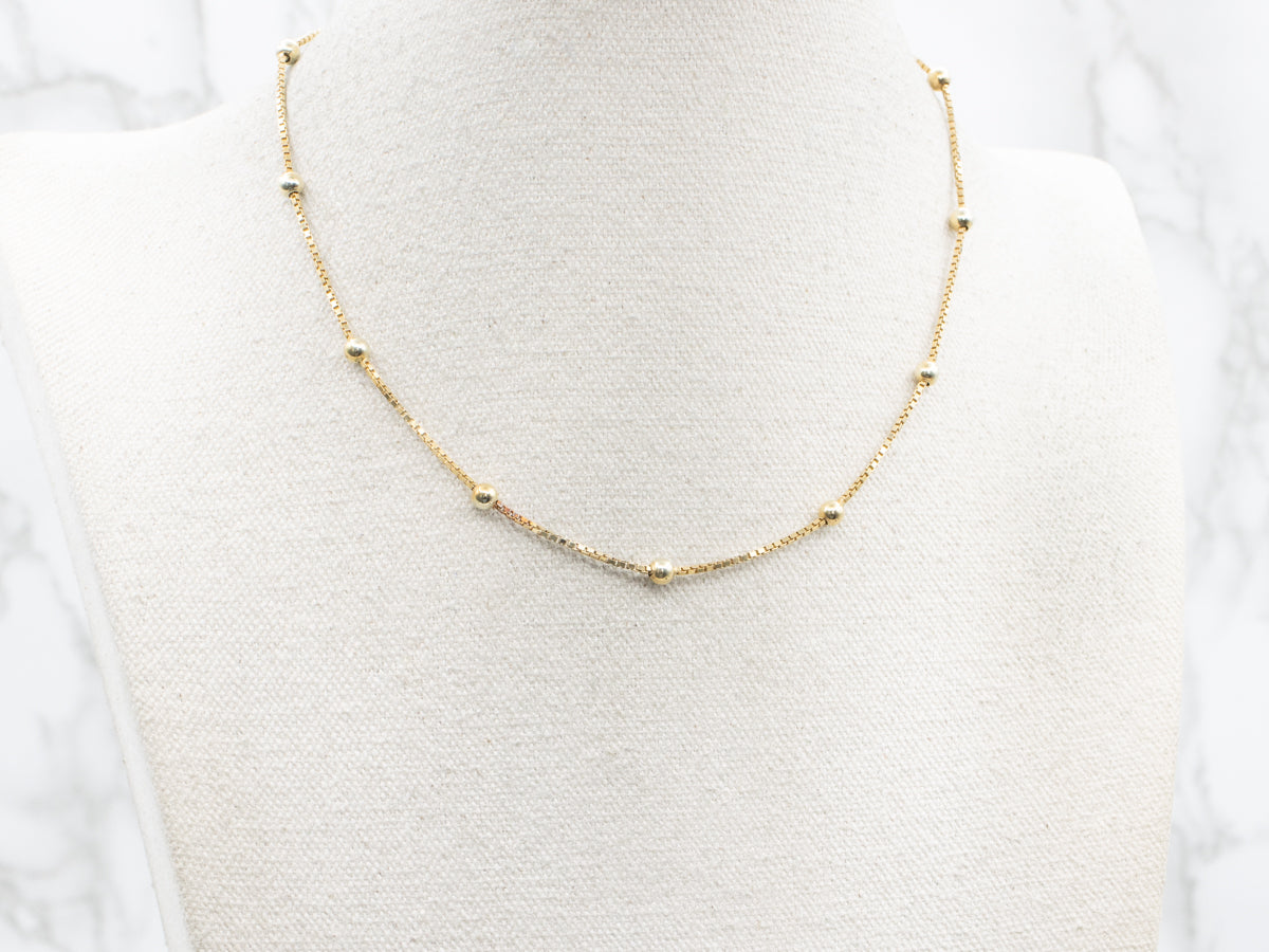 Yellow Gold Beaded Box Station Chain