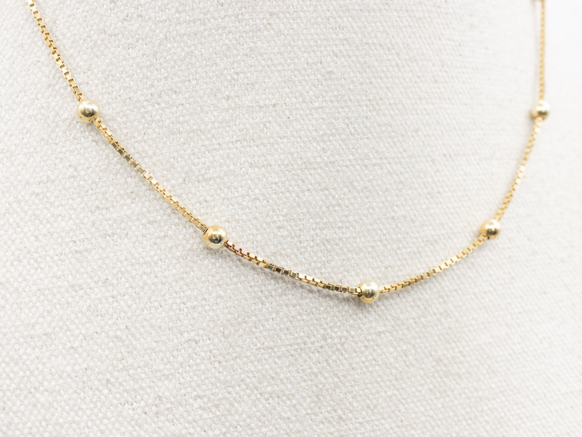 Yellow Gold Beaded Box Station Chain