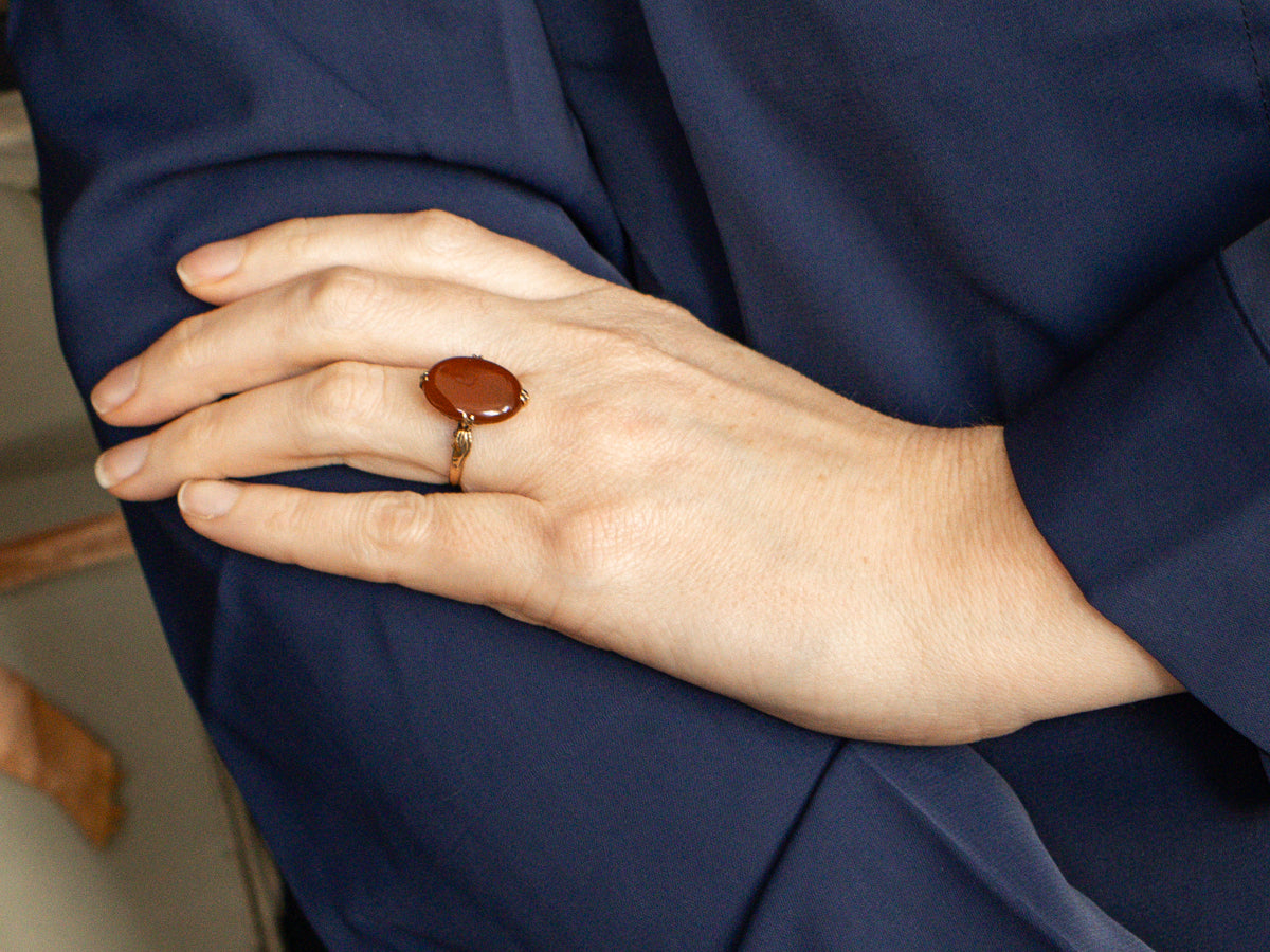 Mid-century Gold and Carnelian Statement Ring