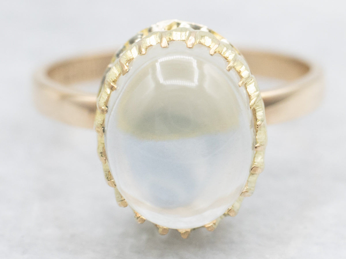 Two Tone Moonstone Solitaire Ring