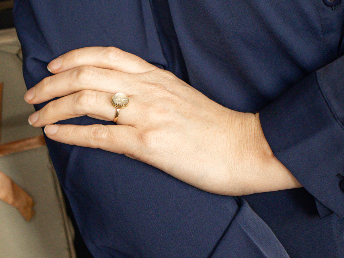 Two Tone Moonstone Solitaire Ring