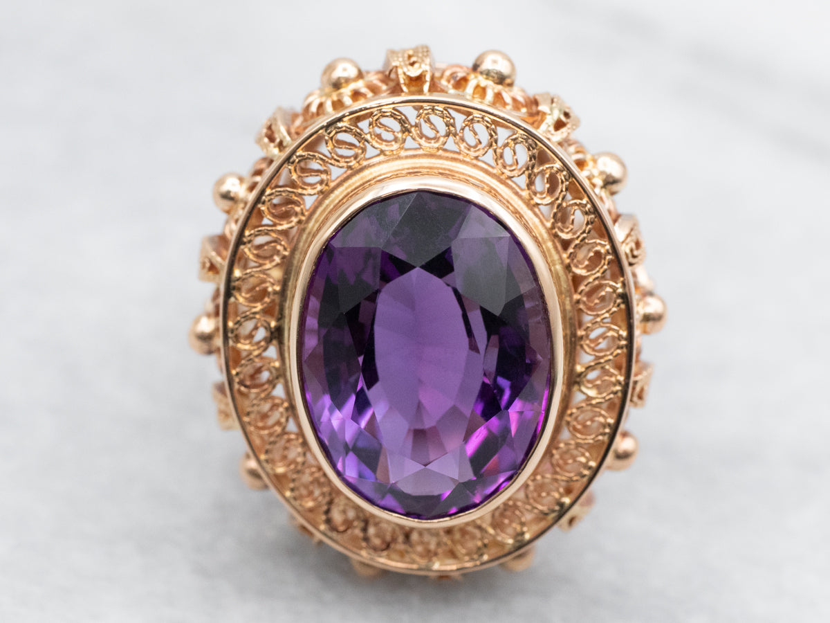 Ornate Gold Filigree Amethyst Cocktail Ring
