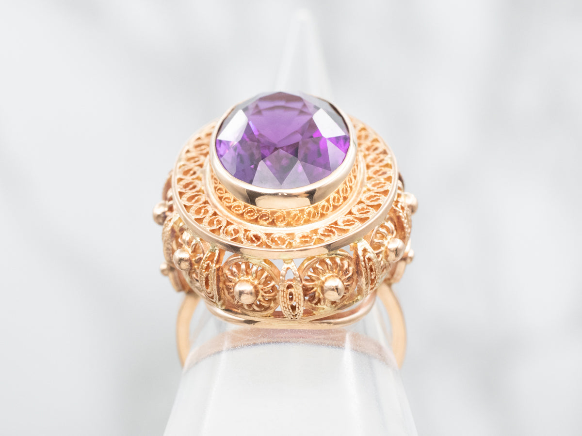 Ornate Gold Filigree Amethyst Cocktail Ring