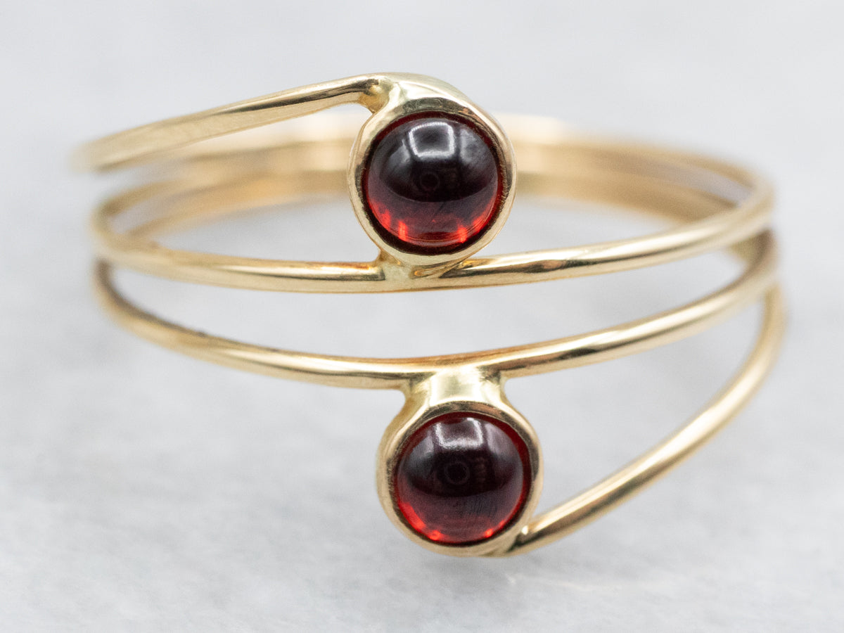 Garnet Cabochon Gold Wire Wrap Ring
