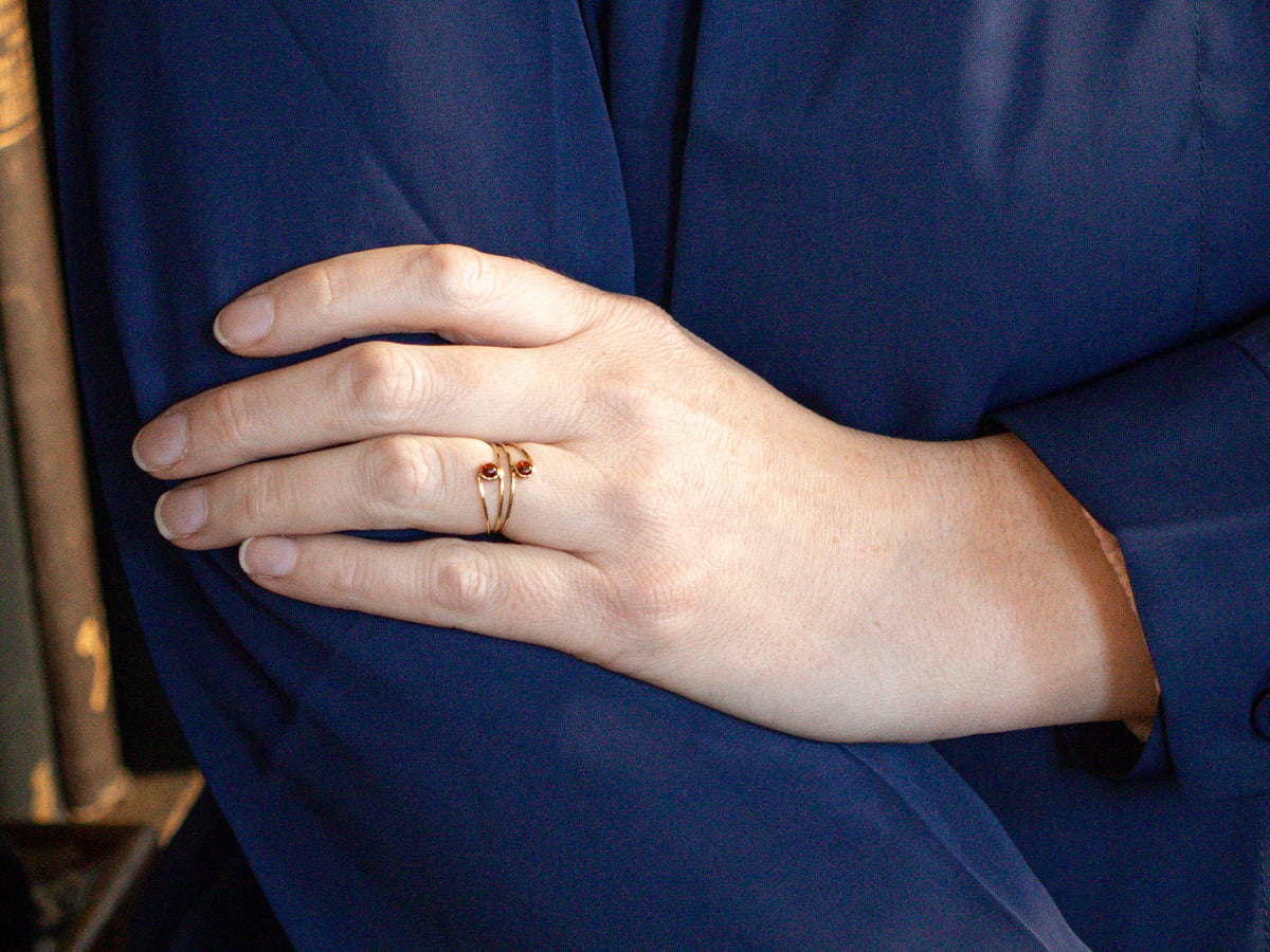 Garnet Cabochon Gold Wire Wrap Ring
