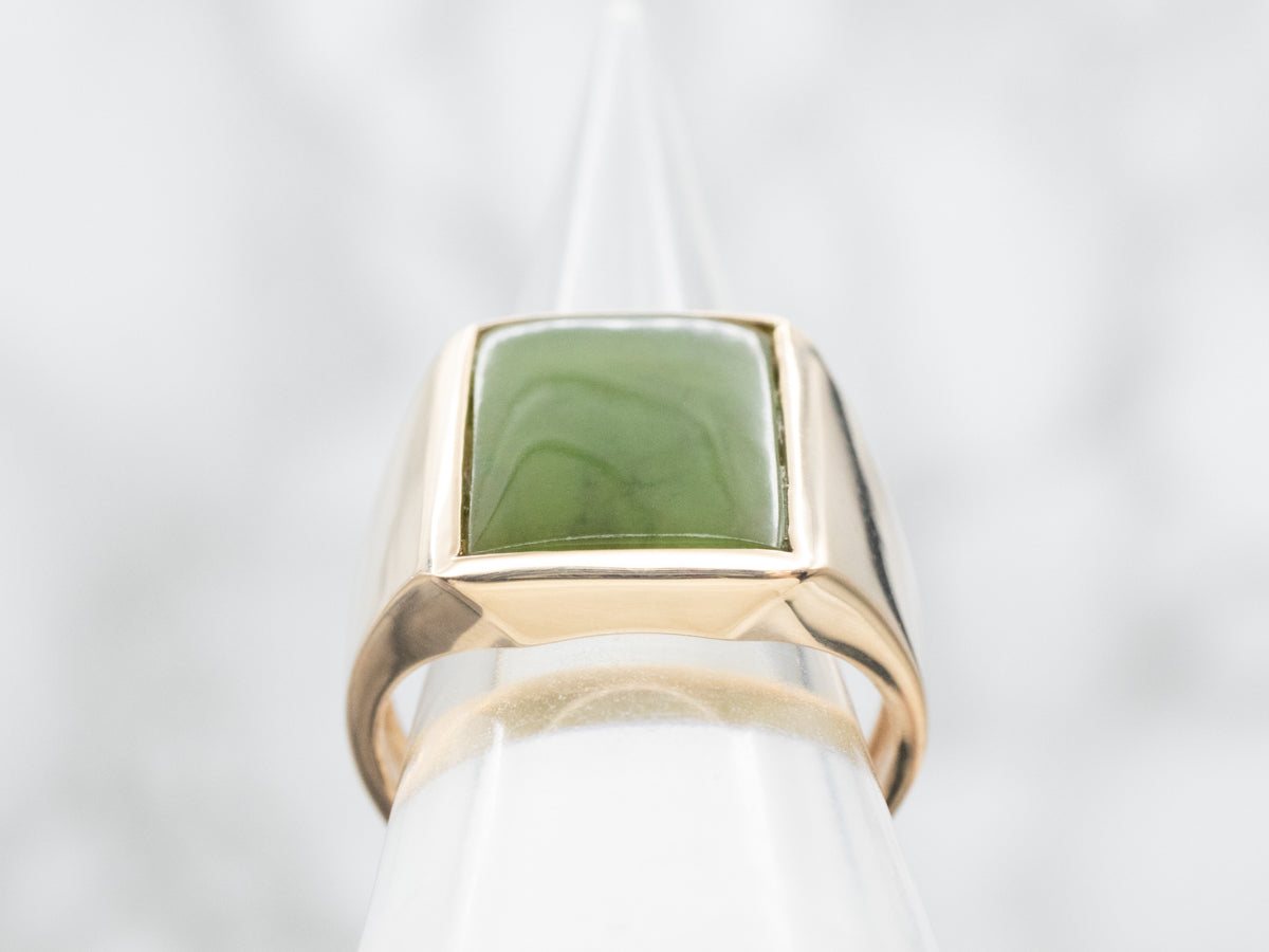 Men's Vintage Gold Nephrite Jade Ring