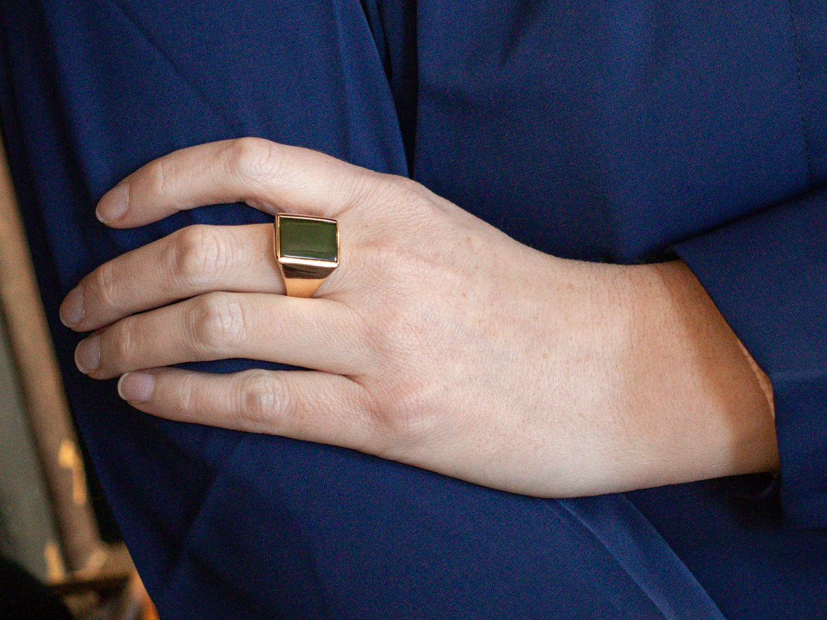 Men's Vintage Gold Nephrite Jade Ring