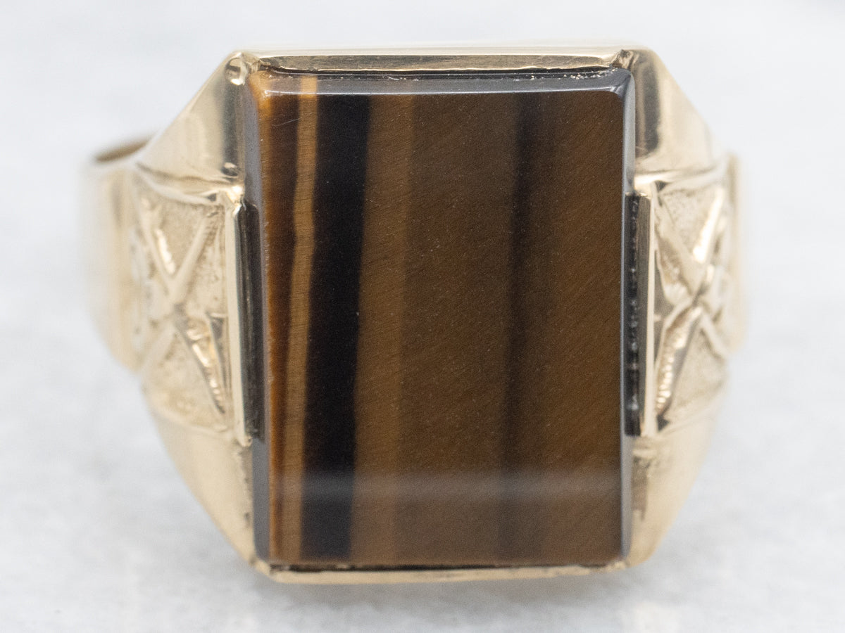 Antique Tiger's Eye Solitaire Men's Ring