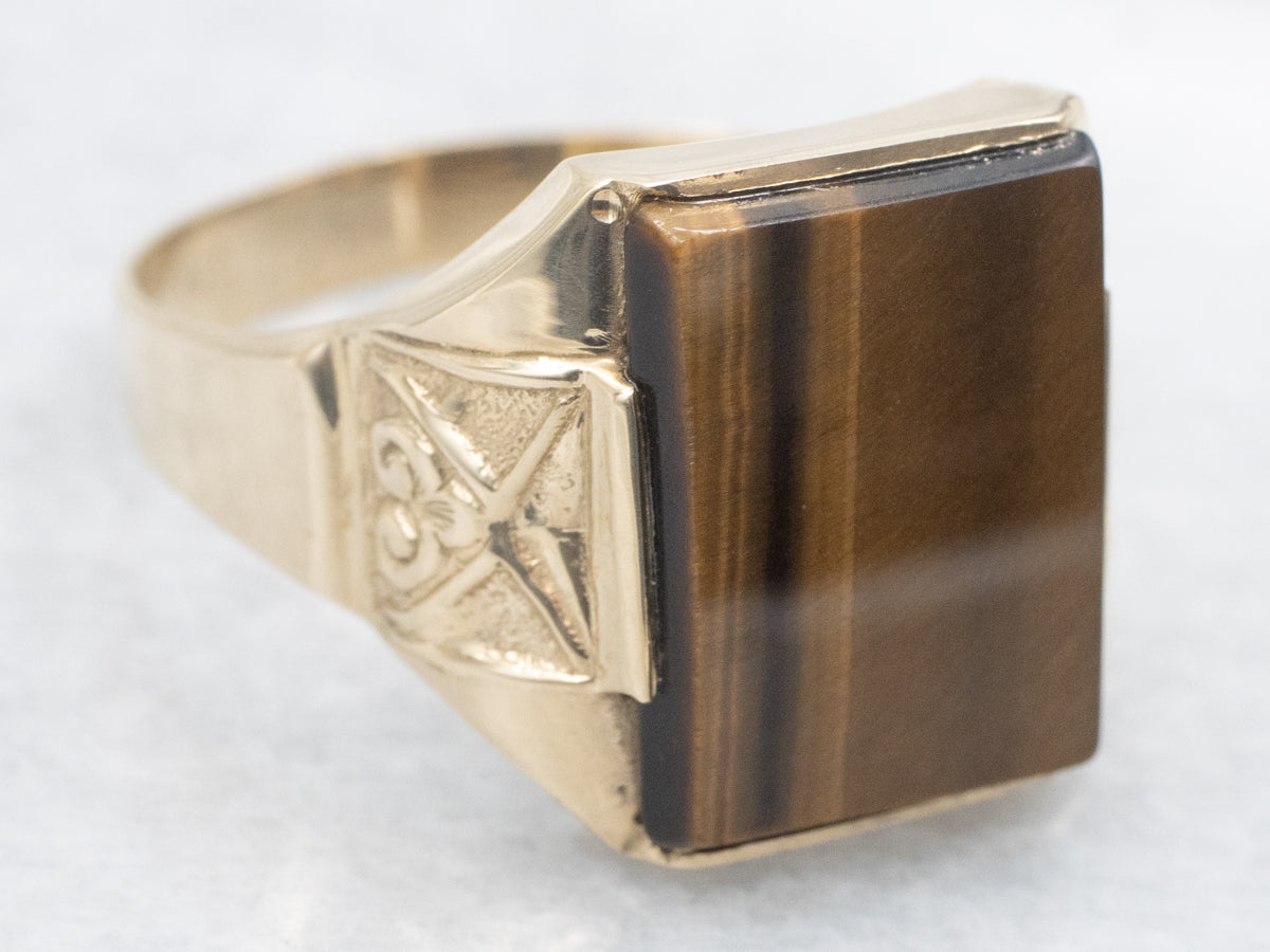 Antique Tiger's Eye Solitaire Men's Ring