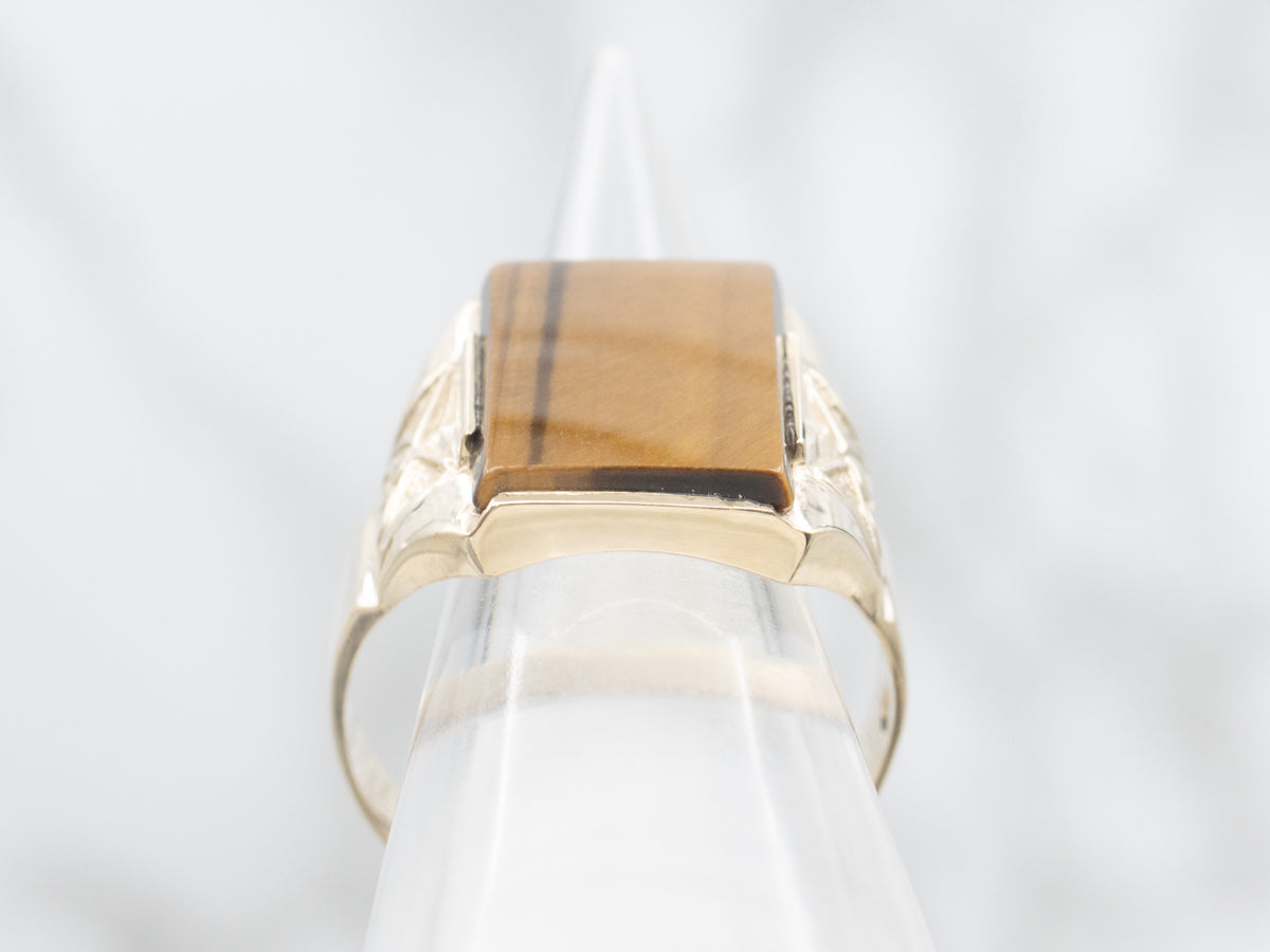 Antique Tiger's Eye Solitaire Men's Ring