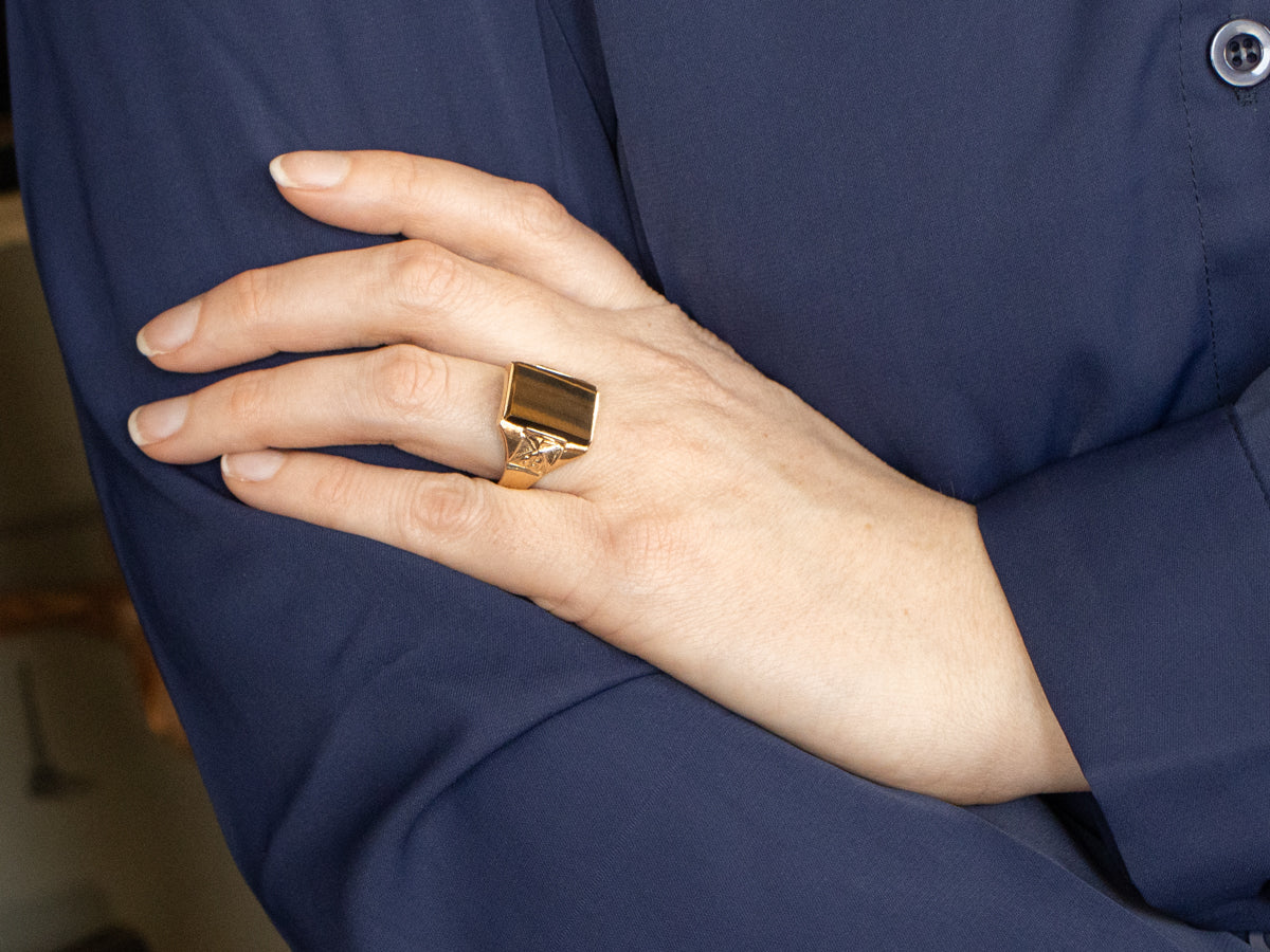 Antique Tiger's Eye Solitaire Men's Ring