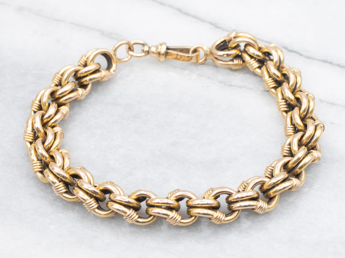 Gold Double Link Bracelet with Dog Clip Clasp