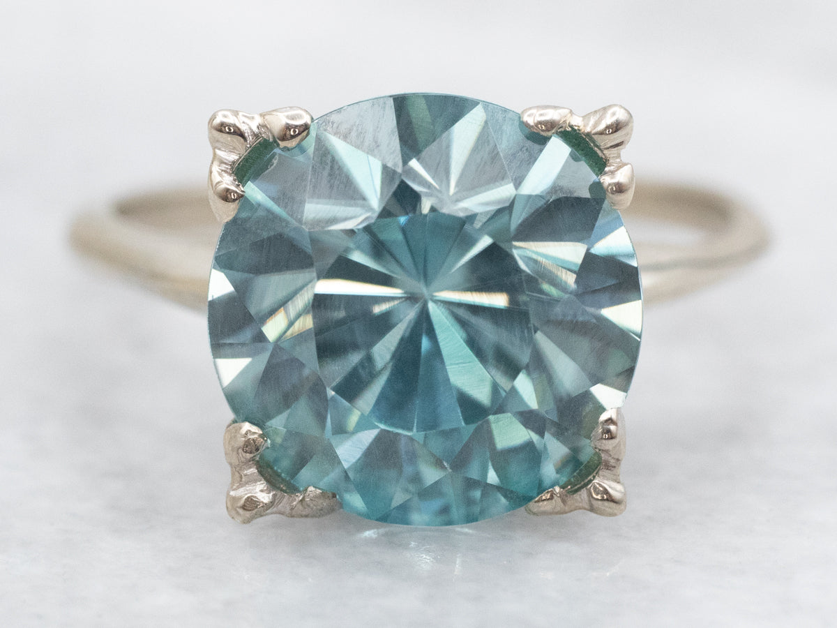 White Gold Blue Zircon Stunning Solitaire Ring