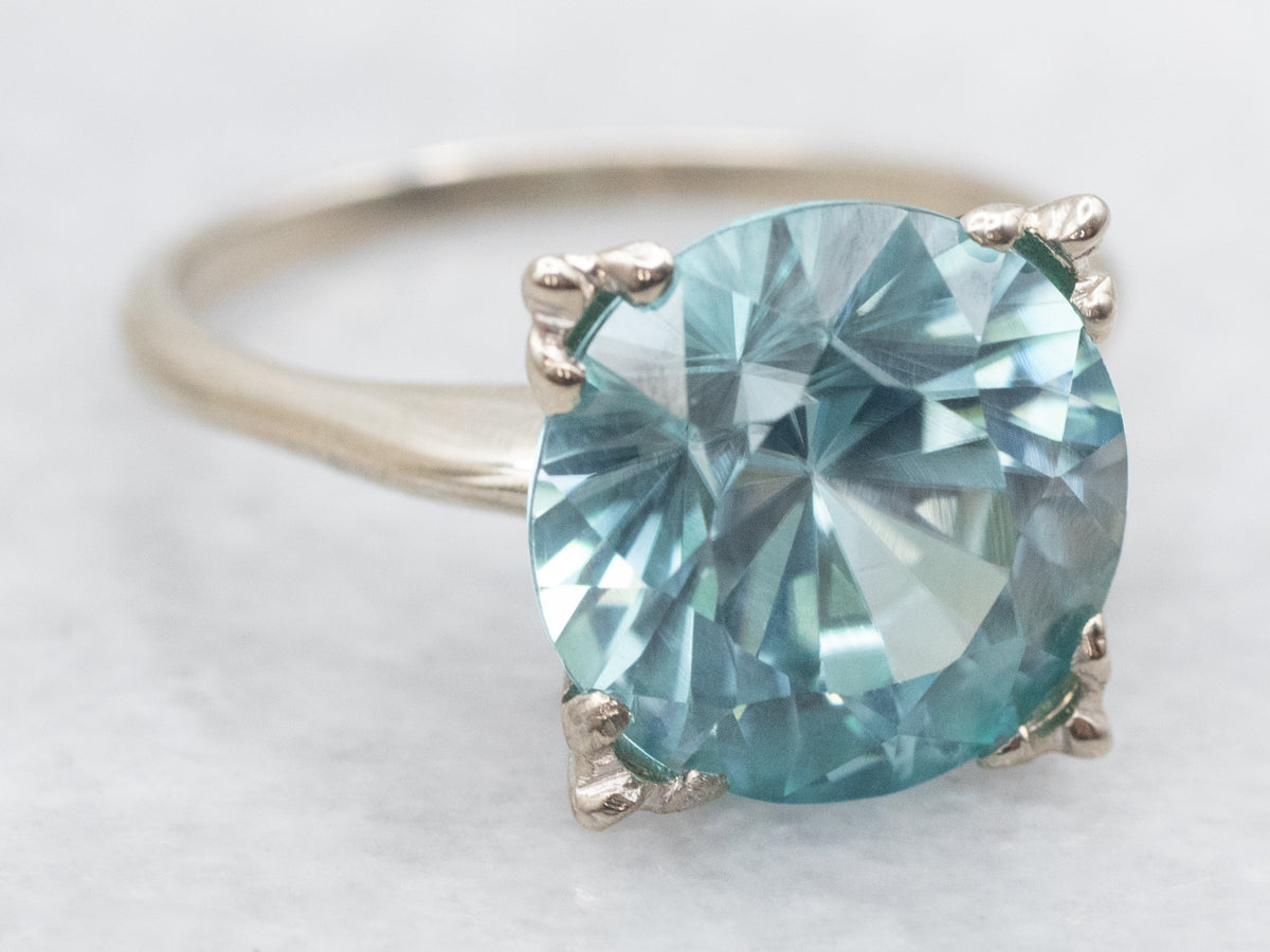 White Gold Blue Zircon Stunning Solitaire Ring