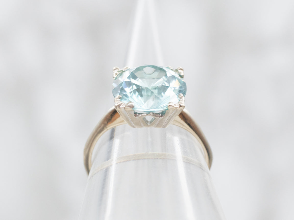 White Gold Blue Zircon Stunning Solitaire Ring