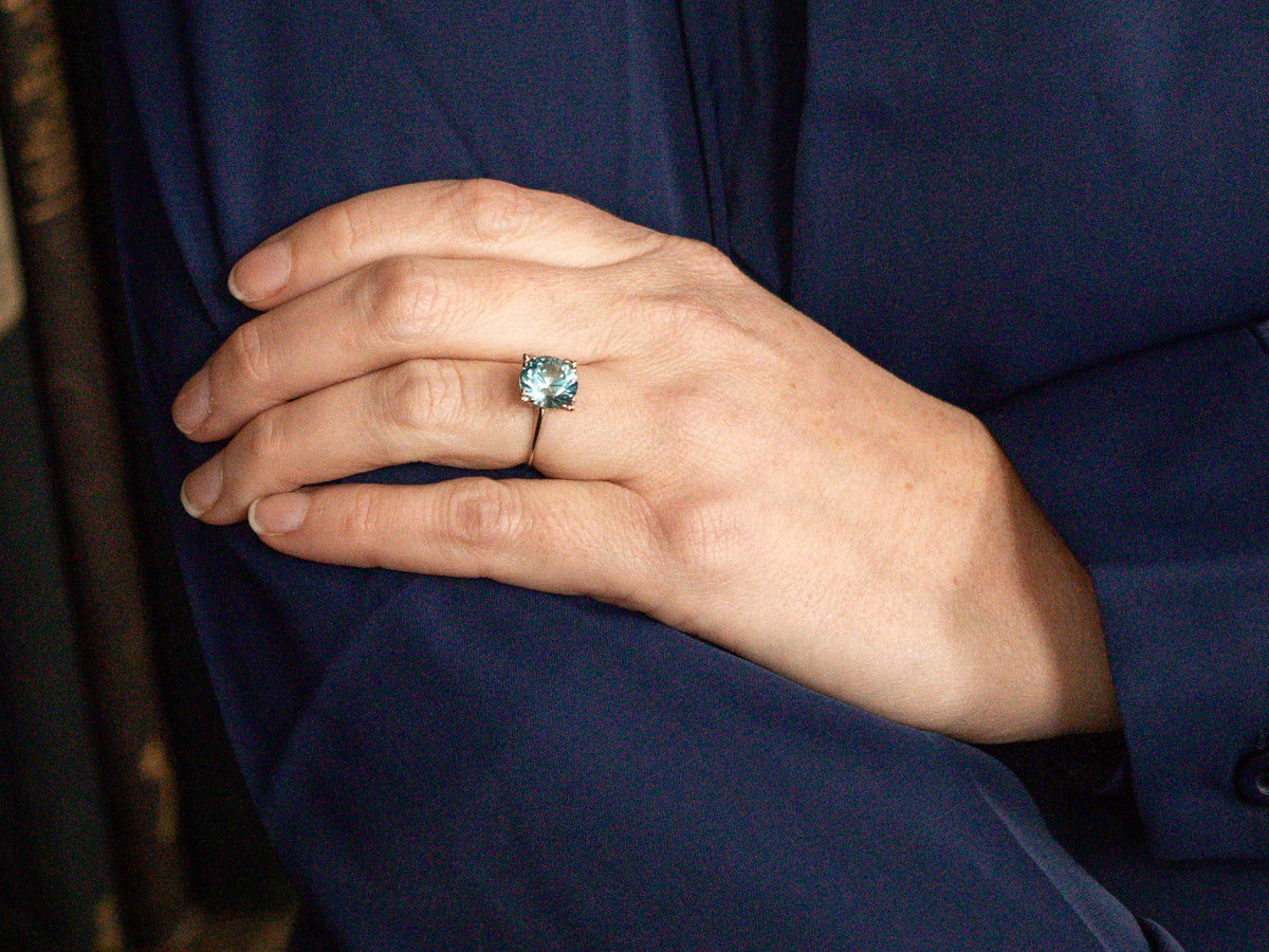 White Gold Blue Zircon Stunning Solitaire Ring