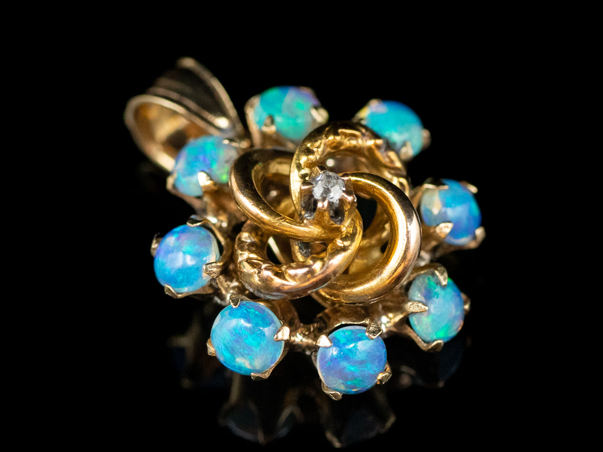 Antique Old Mine Cut Diamond and Opal Lover's Knot Pendant