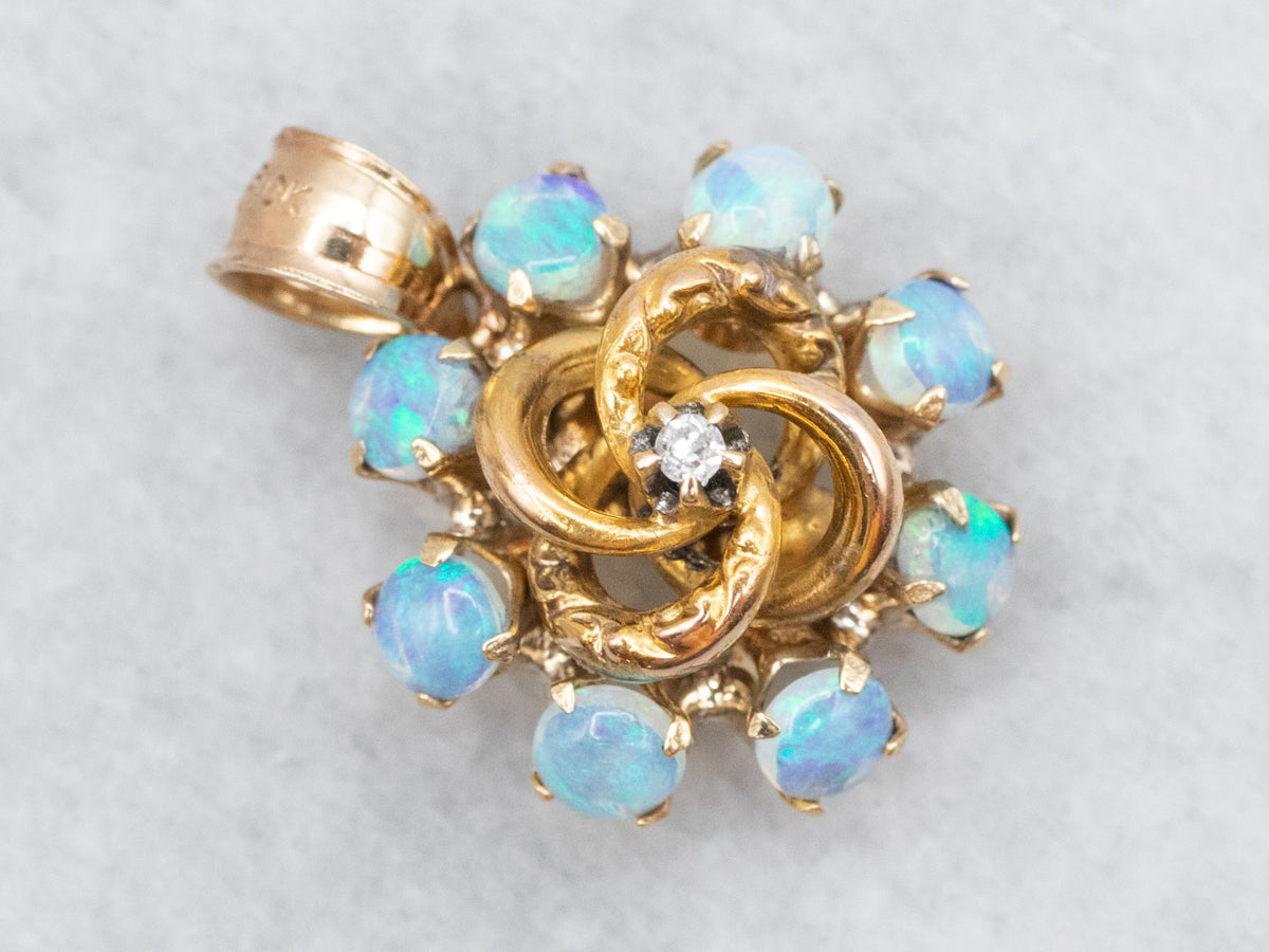 Antique Old Mine Cut Diamond and Opal Lover's Knot Pendant