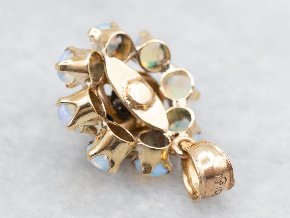 Antique Old Mine Cut Diamond and Opal Lover's Knot Pendant